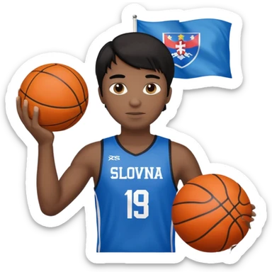 light black skin guy black hair in one hand basketball ball and in other Slovenia flag no this.. 🇸🇮  sticker