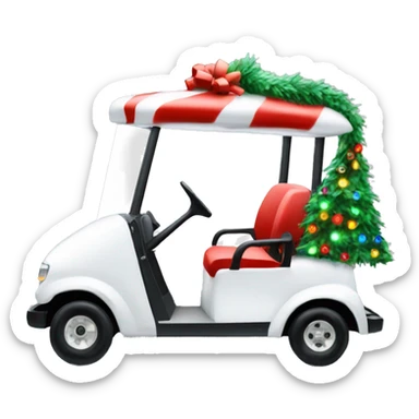 White Christmas golf cart decked out with holiday lights sticker