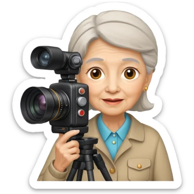 woman cameraman hold a camera, elderly sticker