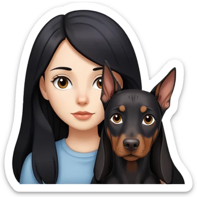 girl with long black hair and doberman dog sticker
