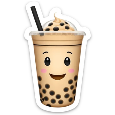 beige bubble tea with black bubbles in a smiling cup sticker
