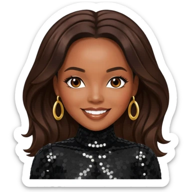 LeToya Luckett with long dark brown hair, black sequin outfit sticker