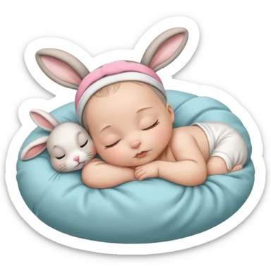 Sleeping white Newborn with bunny headband sticker