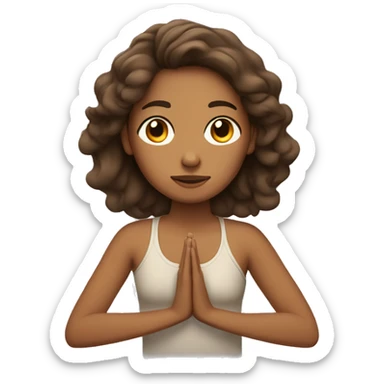A girl meditating with wavy brown hair and tan skin sticker