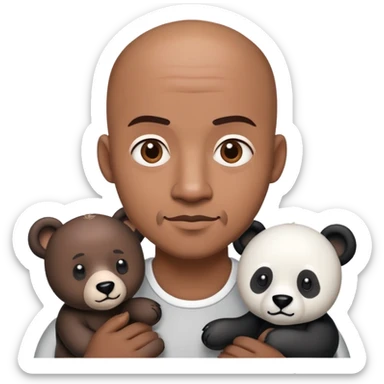 Brown skin bald guy with black and white bears sticker