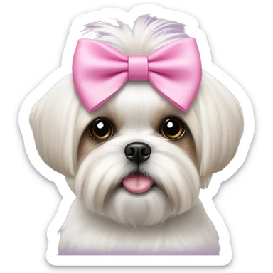 White shih tzu wearing a pink bow on the head sticker