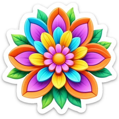 3D, create an ultra detailed Psychedelic colored flower power sign sticker