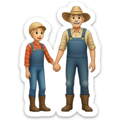 young and old farmer holding hands sticker