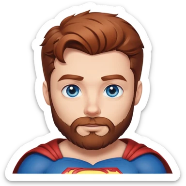 Handsome Superman with blue eyes redish brownish hair and full scruffy beard making a heart emoji sticker