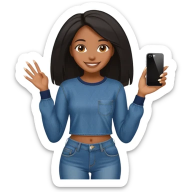 face girl with nails and cute make up black girl strait hair super long  top and slim body and baggy jeans sticker
