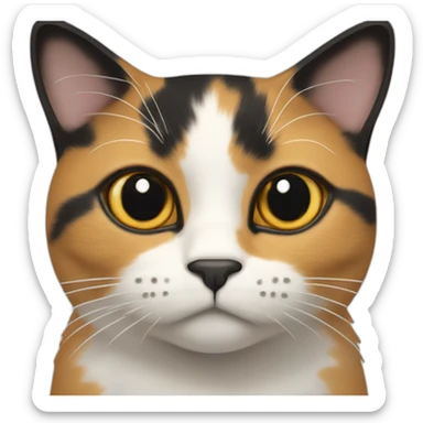 Calico cat with black face and thin white stripe down nose sticker