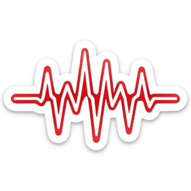 Futuristic logo for MedSignal, abstract red pulse cutting through geometric shapes forming ‘AI’, soft glowing neon red highlights, sleek, modern design with clean white background, no black, symbolizing AI-powered healthcare innovation sticker