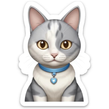 disabled grey and white cat in pet mobility aide sticker