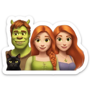 shrek and fiona with a ginger and a black cat sticker