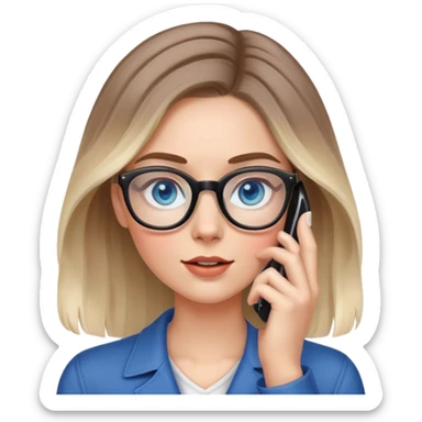 Pale Realistic balage hair woman wearing glasses and blue eyes speaking on 1 cell phone sticker