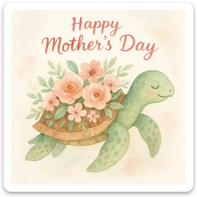 watercolor style turtle with floral decorations, gentle Mother's Day vibe sticker