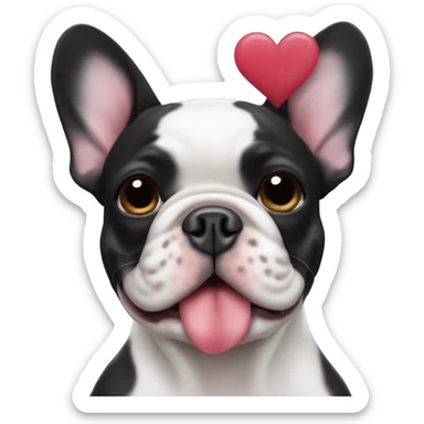 black and white french bulldog with hearts  sticker