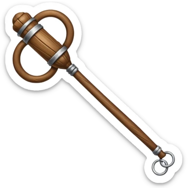 Wooden monk’s staff with metal rings at top. sticker