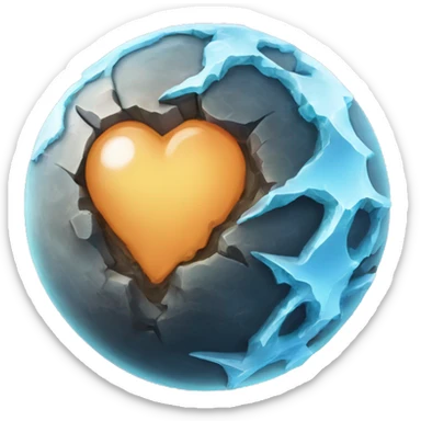 a planet, small, icy and with a rocky surface and a heart-shaped icy region sticker