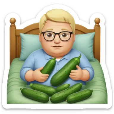 blond fat man with glasses man with cucumbers bed sticker