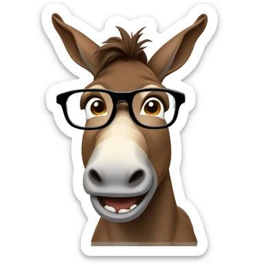 nerd brown donkey with 2 big tooth using glasses and lapel  sticker