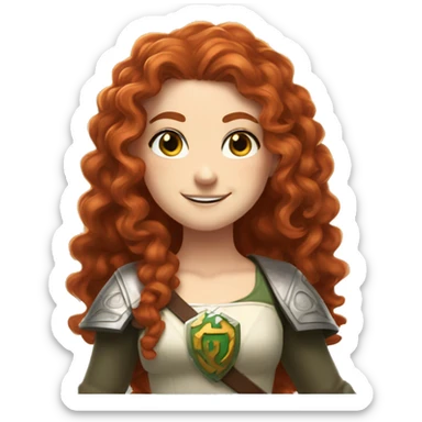 a white girl with long red curly hair and freckles, cosplaying Zelda posing and smiling sticker