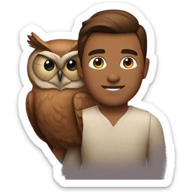 man with brownish skintone with owl on his right shoulder sticker