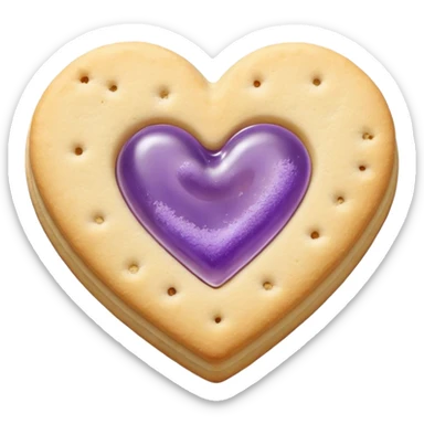 Realistic shortbread cookie in the shape of a heart with Pale Purple color jelly middle filling and sprinkled powder sugar on top. sticker