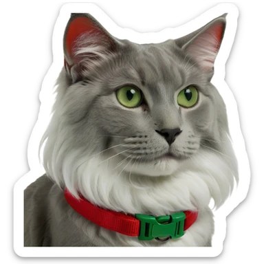 Gray long haired green eyed cat sticker