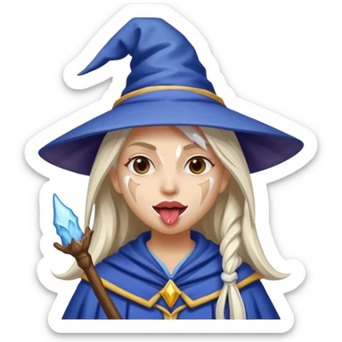 Female wizard with her tongue out and with white paint on her face sticker