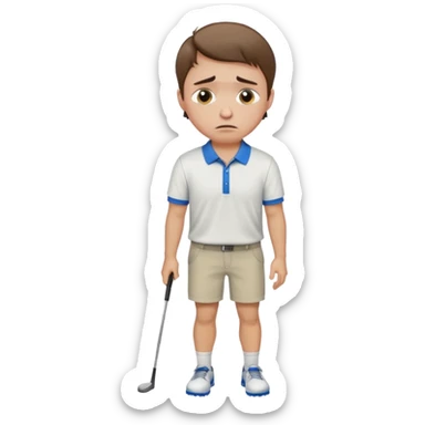 Handsome male.short brown hair.wearing golf shirt and shorts.crying. garden background  sticker