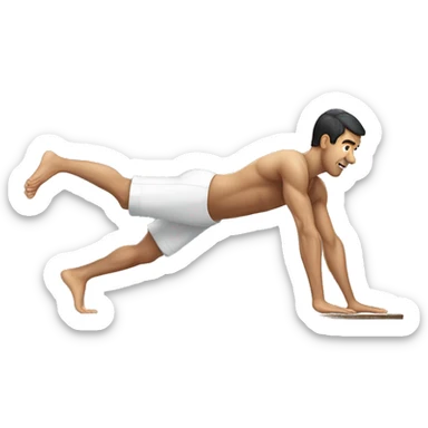 Full planche, man with elbows totally extended pushing the floor and with the legs up sticker