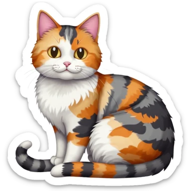 full body colourful light patched calico + white tabby cat cuddling a big dark grey and white tabby cat  sticker