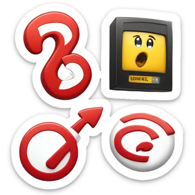 Big red exclamation point on left, big red question mark on right , @ sign in middle and in front of them in the center It says “SIMPLETON” sticker