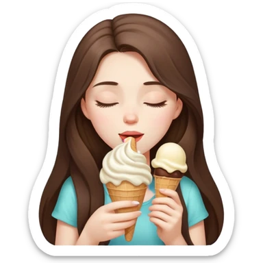 beautiful pale brunette girl with long hair enjoying an ice cream eyes closed sticker