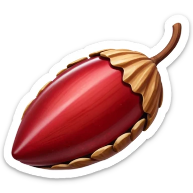 single candied almond with a glossy dark red candy shell sticker
