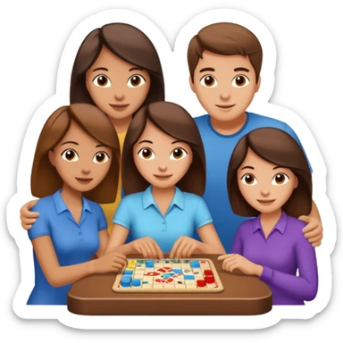 3 male and female brunette friends playing board game sticker