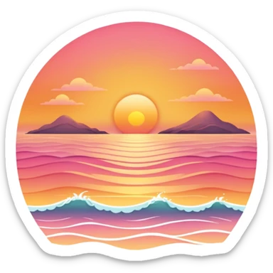 Sunset over a calm ocean with soft waves and a clear sky." sticker