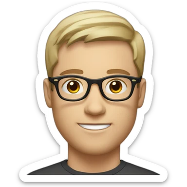 young white man with short dark straight hair and small beard with rounded glasses sticker