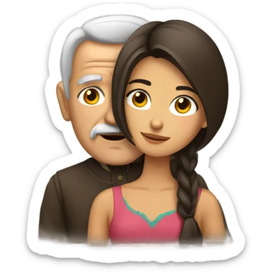 Young brunette Mexican woman with old man sticker