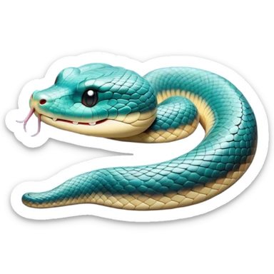 Meme-Worthy Cute Sleeping Chinese Water Snake Portrait Emoji, Head resting peacefully with a contented smile, showcasing a slender, graceful build and a luxuriously soft, shimmering scaled body, eyes gently closed in serene, fluid slumber, Simplified yet hilariously adorable features, highly detailed, glowing with a soft, drowsy aquatic light, high shine, relaxed and utterly lovable, stylized with an air of playful laziness, soft glowing outline, capturing the essence of a sleeping water snake that feels destined to become the next viral sensation of adorable aquatic rest! sticker