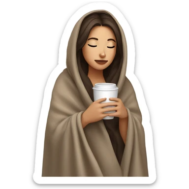 Brunette girl inside a blanket sipping coffee eyes closed sticker