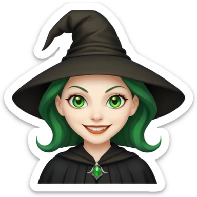 Creat an emoji of an evil Witch with Green eyes sticker
