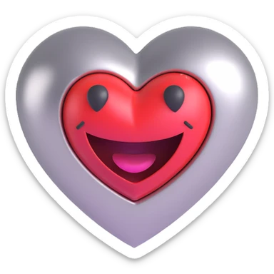 smiling face with a heart popping out, heart is metallic, 3D emoji style sticker