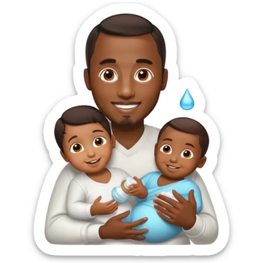 p diddy holding baby oil and a child sticker