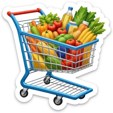 grocery cart full of groceries in a comic book style sticker