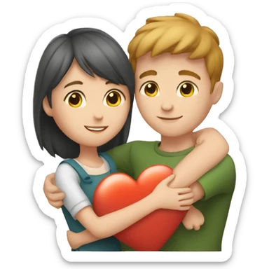 White skin Young man and girl hugs with heart sticker