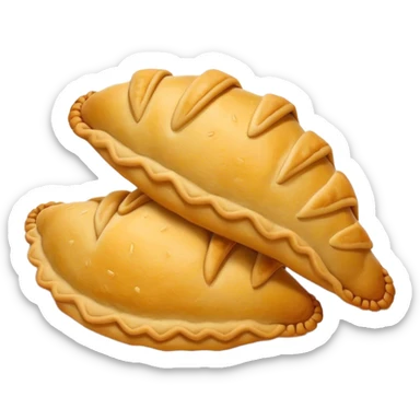 Empanadas Cinematic Realistic Empanadas Dish Emoji, depicted as crispy, golden empanadas made with cornmeal and filled with savory ingredients, rendered with rich textures and vibrant, appetizing lighting. sticker