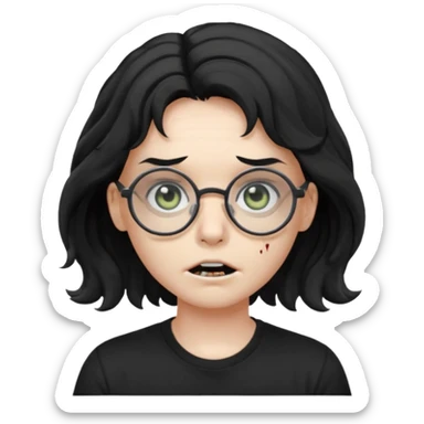 zumbie cabelo ondulado médio preto, camiseta preta, oculos redondo masculino sticker