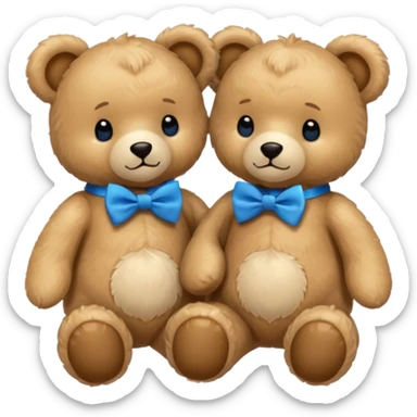 sweet twin teddy same baby bears with blue bow tie sticker